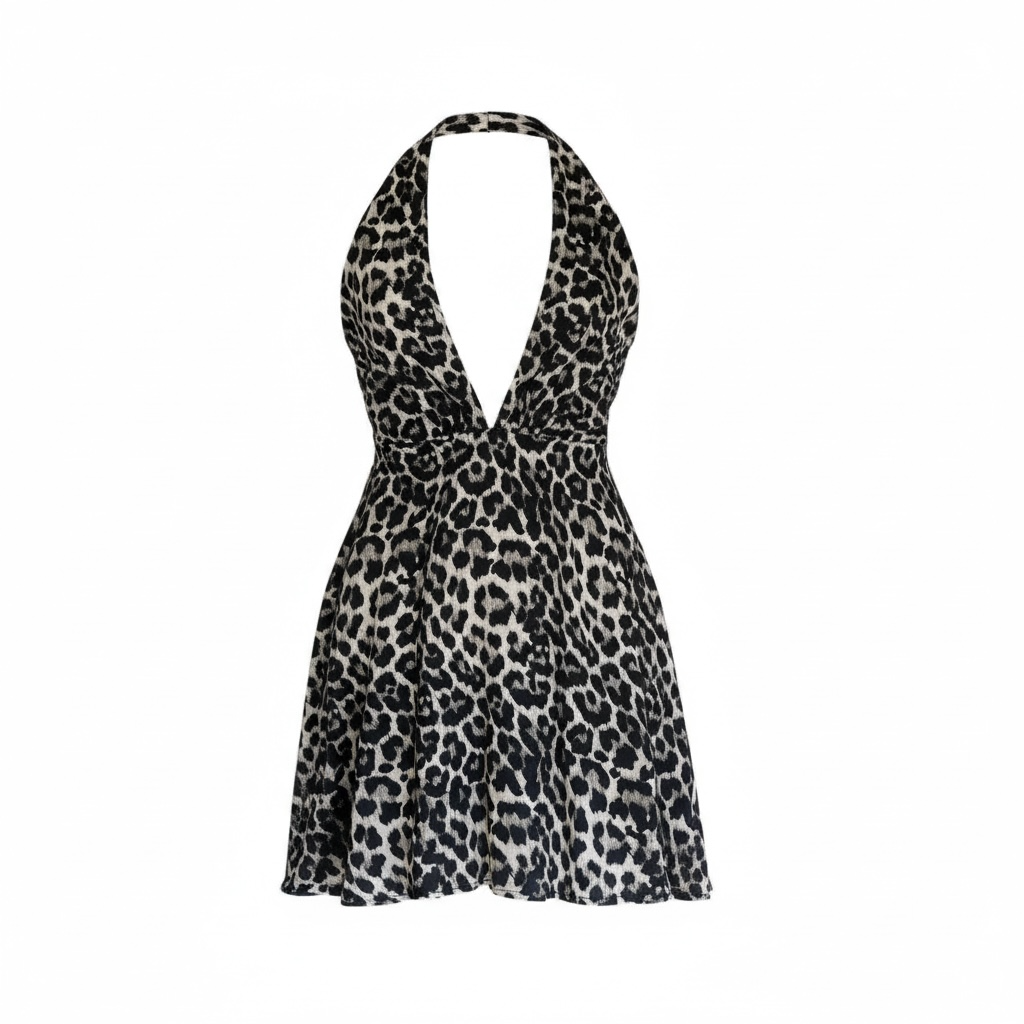 Summer Halter Black/White Leopard Dress