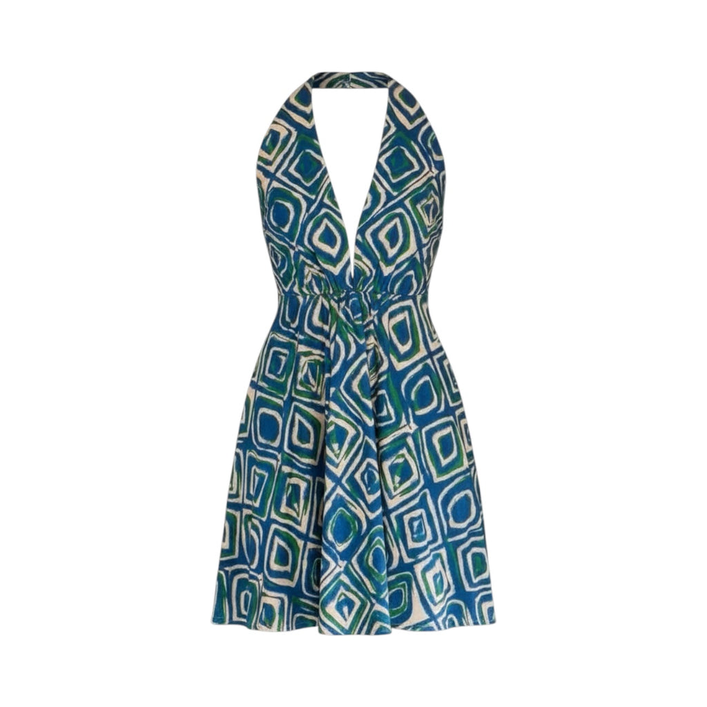 Summer Halter Blue/Green Abstract Dress