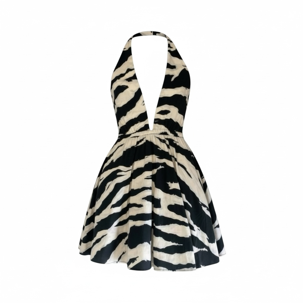 Summer Halter Zebra Print Dress