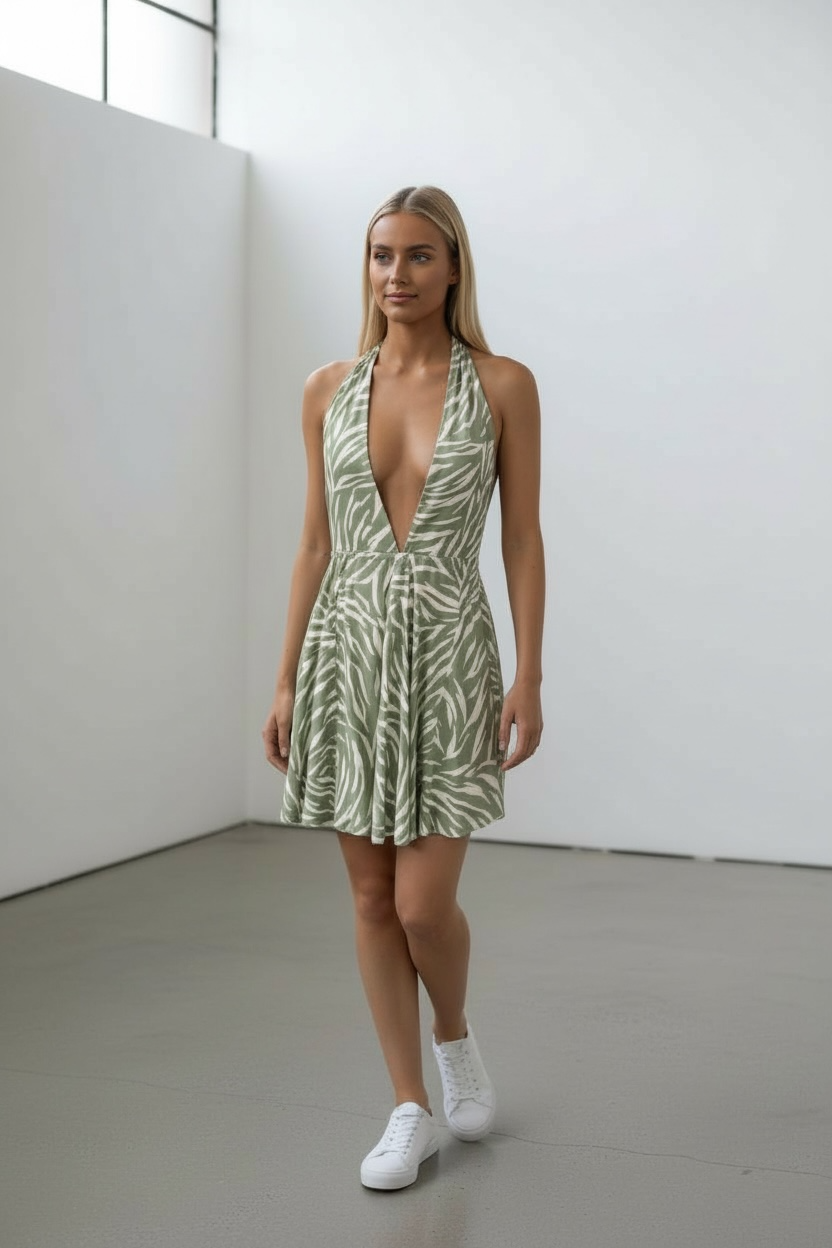 Summer Halter Green/White Dress